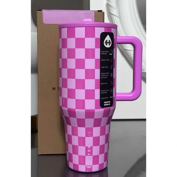 HydroJug 40oz Traveler, BUBBLEGUM PINK CHECKERS - Picture 1 of 5